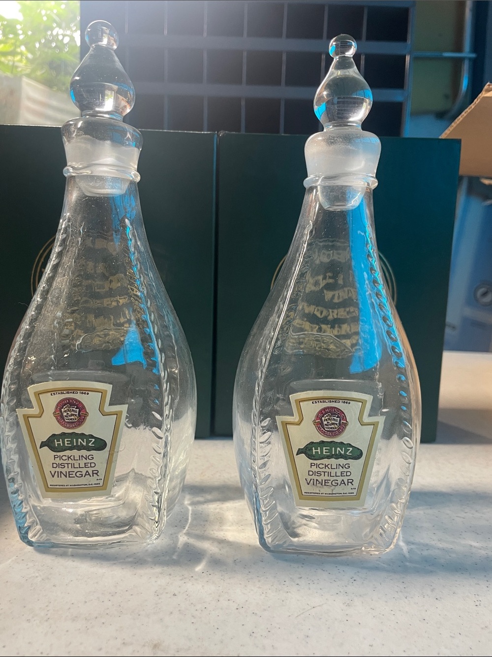 Heinz Clear Glass Pickling Vinegar Bottles — Pair